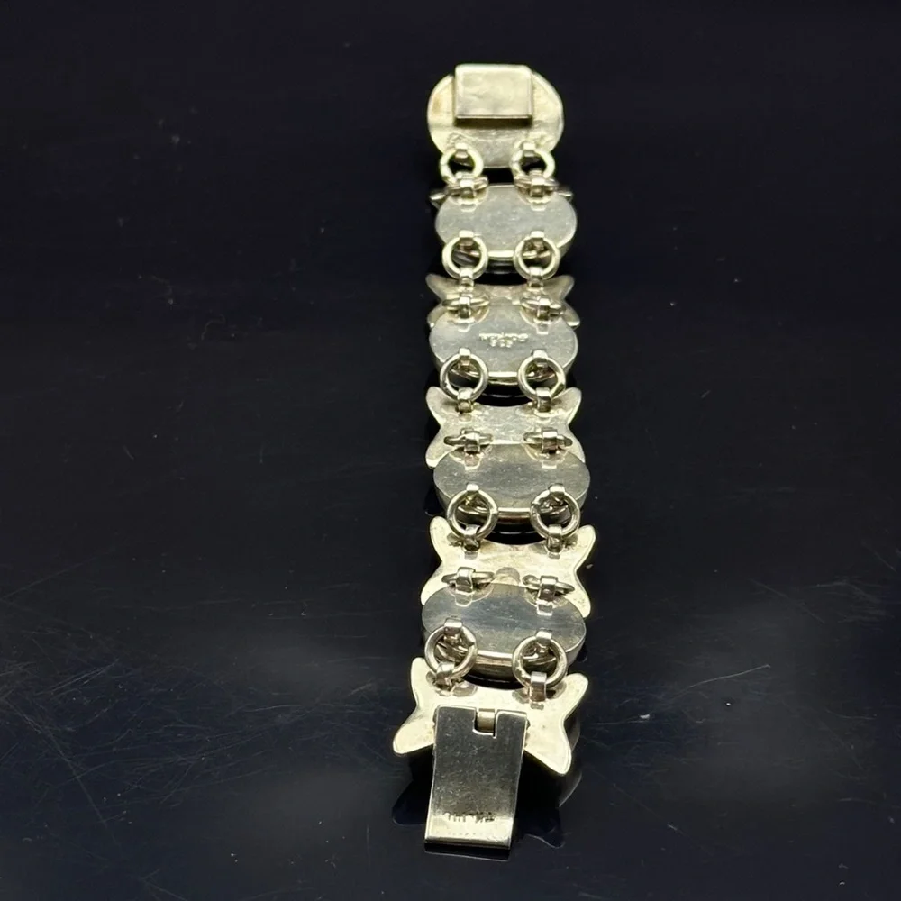 Mexican Sterling Silver Green Stone Bracelet Taxco Hallmark - Picture 4 of 8